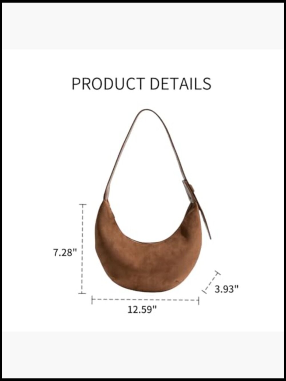 Faux Suede Crescent Hobo Shoulder Bag Women Trendy Purse Adjustable Strap Zipper - Picture 7 of 7